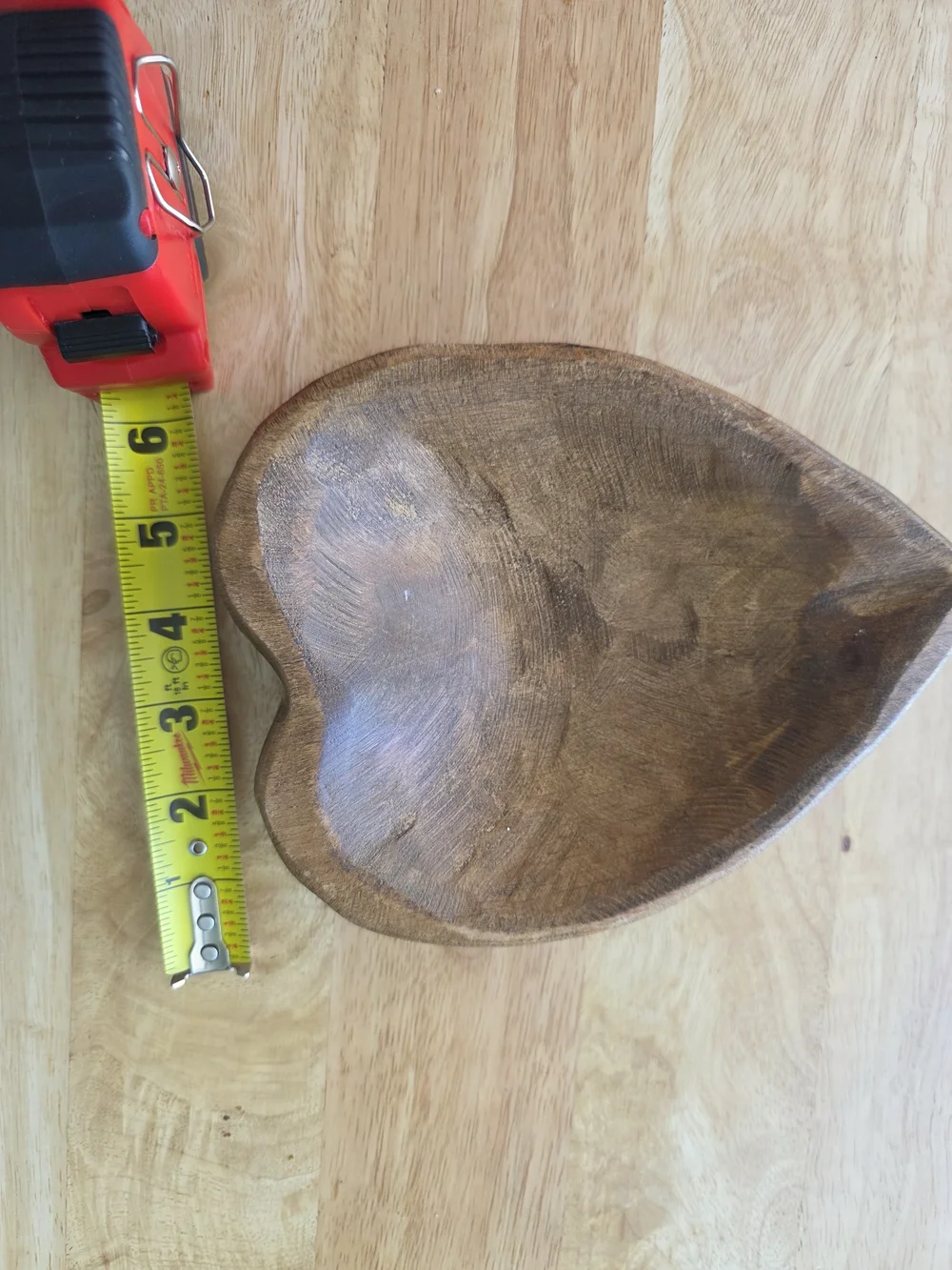 Vintage Heart-Shaped Wooden Serving Bowl - Brown